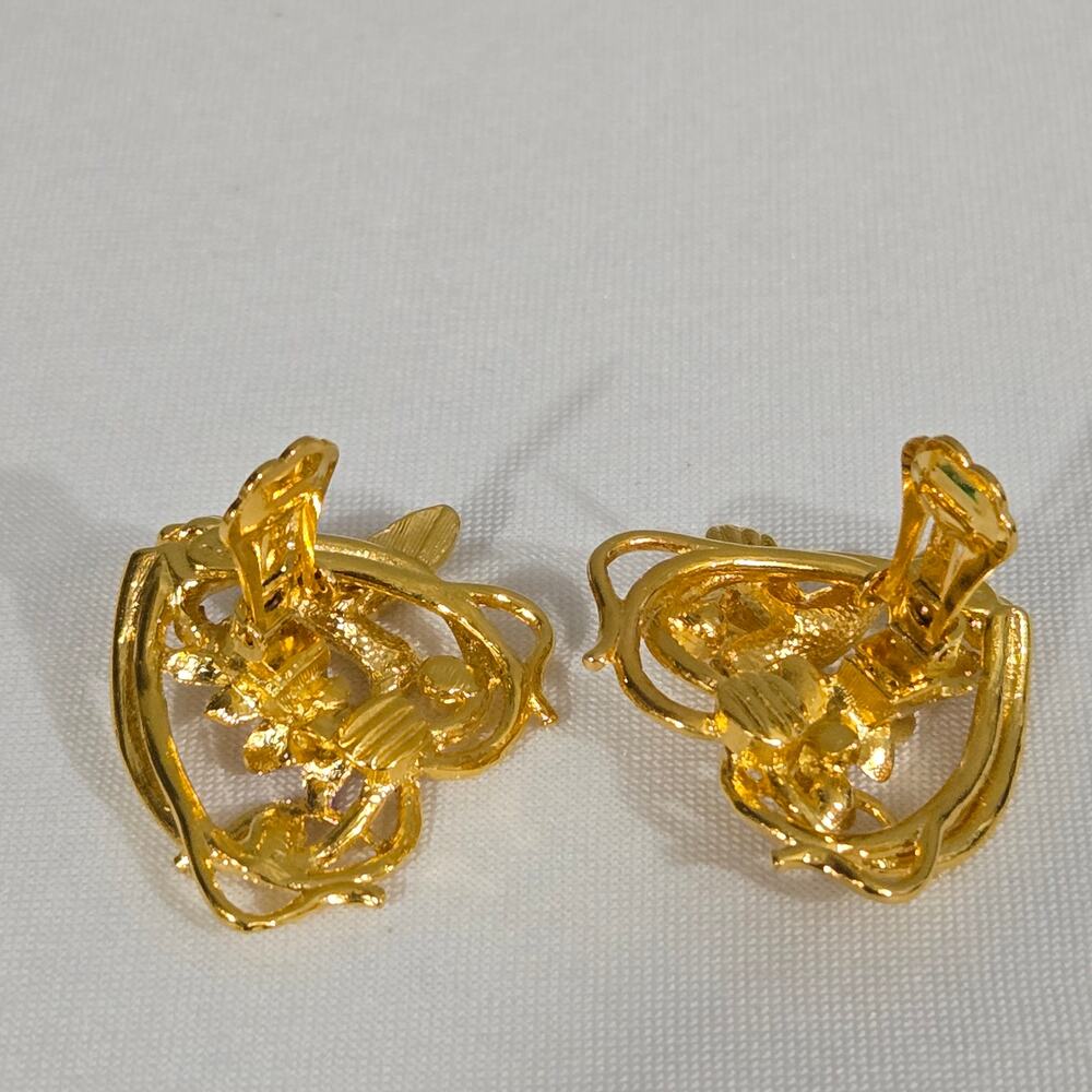 Vintage Kirks Folly Hummingbird Wisteria Heart Shaped Clip on Earrings - Picture 6 of 7